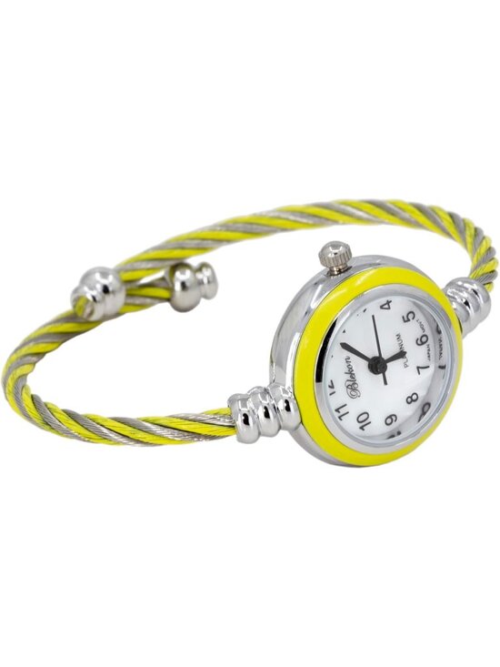 Women\'s Tan Yellow Analog Quartz Elegant Cable Cuff Arabic Number Bracelet Watch main image 7